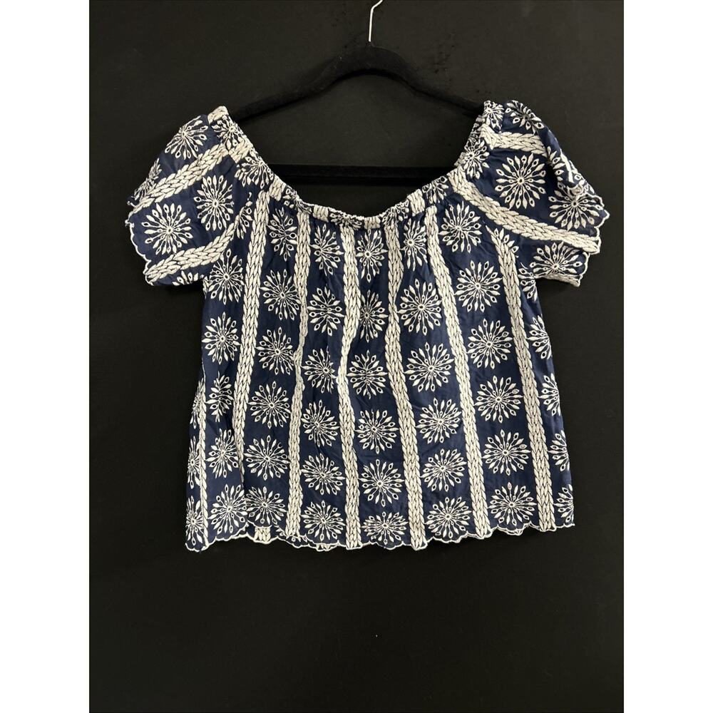 Entro Women's Short Sleeve Off Shoulder Blouse Large Embroidered Cotton Boho Top